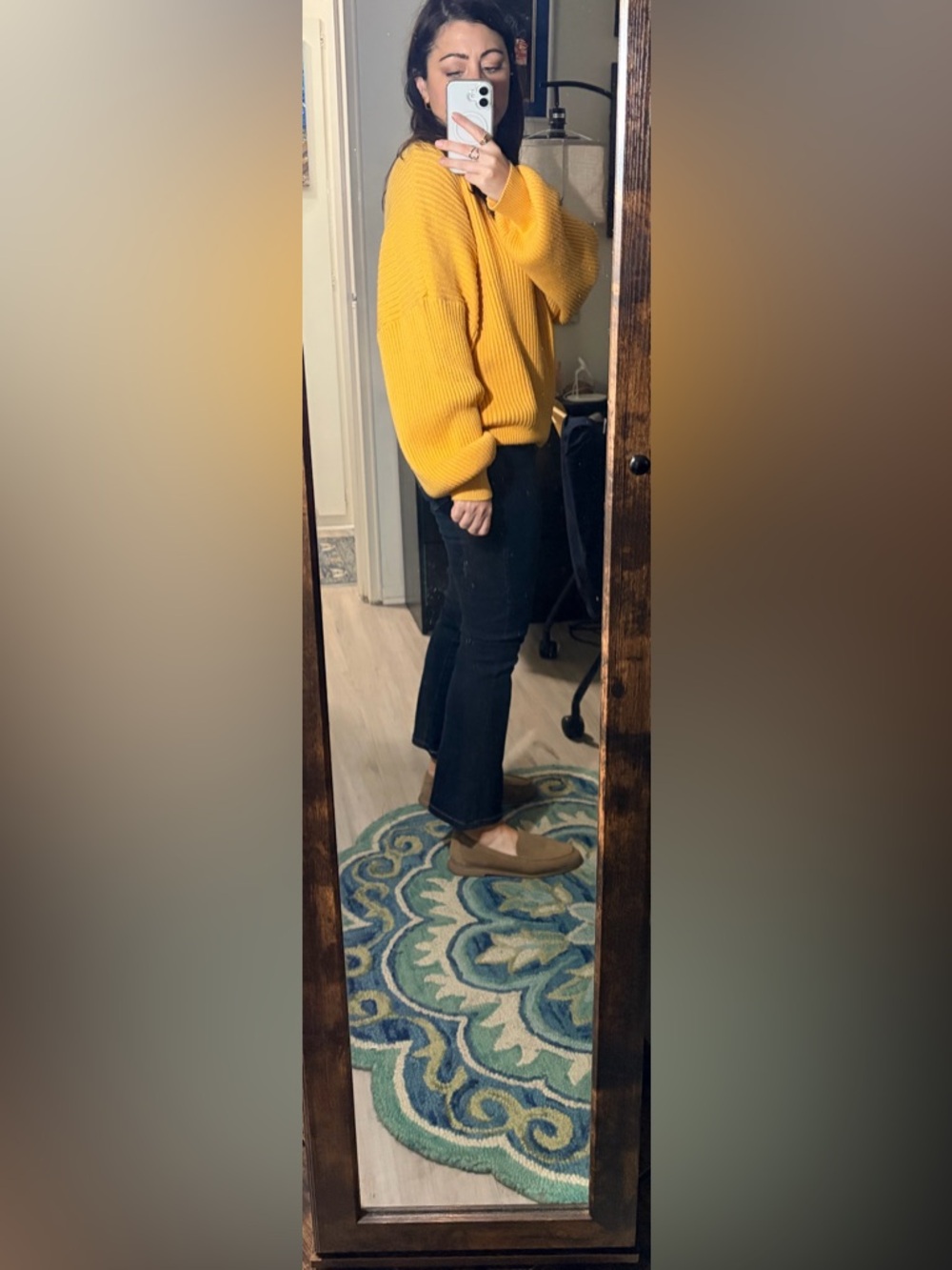 Vici Ribbed super soft, thick, oversized, slouchy Crewneck Sweater in Mustard